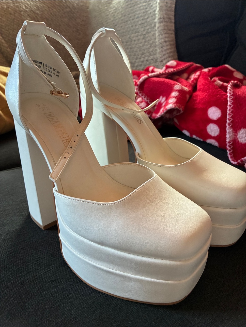 Dream Paris White Triple-Platform Ankle-Strap Platforms